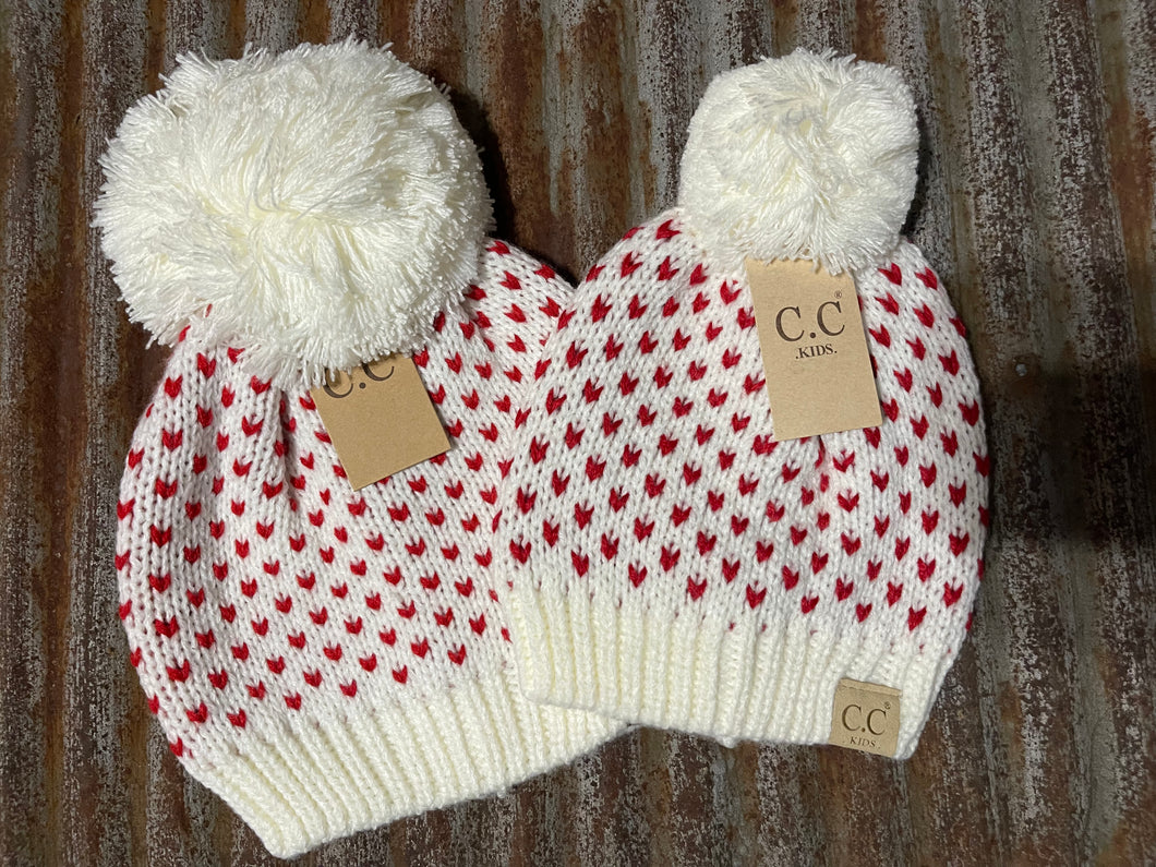 Heart Knit Pom Beanie